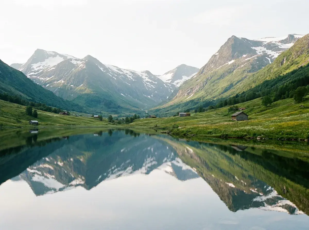 Norwegian mountain lake and valley